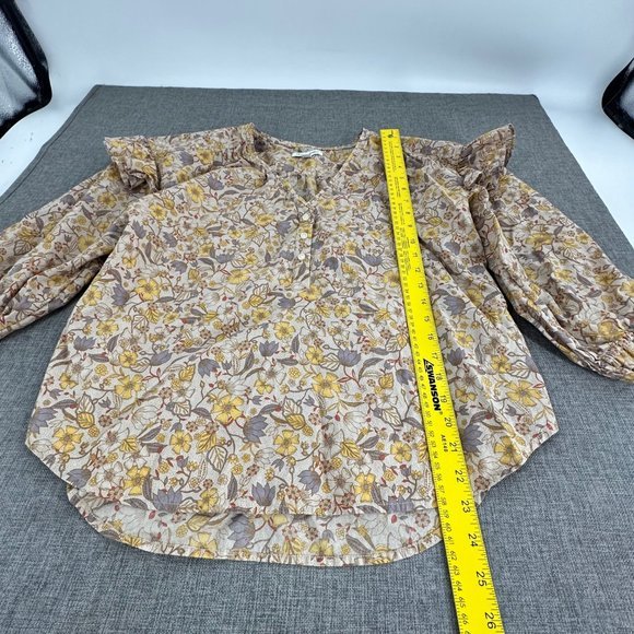 FREE ASSEMBLY Floral Top Medium Ruffled 3/4th Sleeves V-Neck Cotton Half Button - Picture 3 of 12